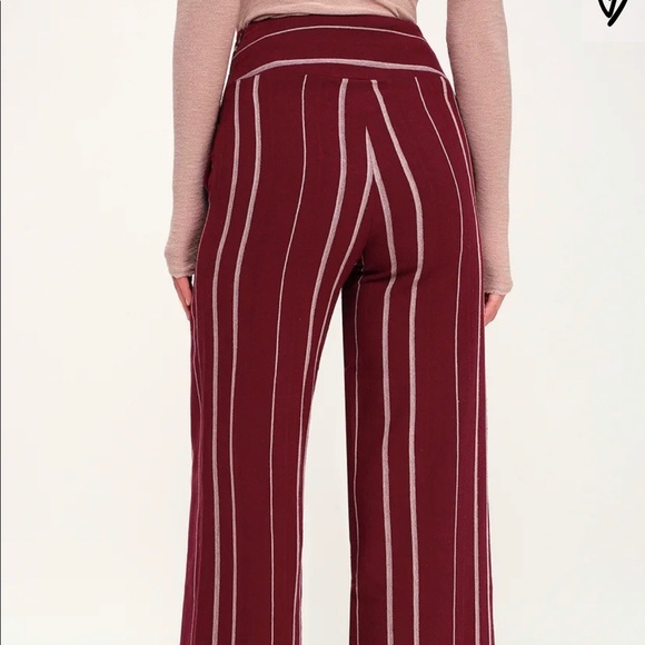 Red striped waist-tie palazzo pants - Picture 3 of 7